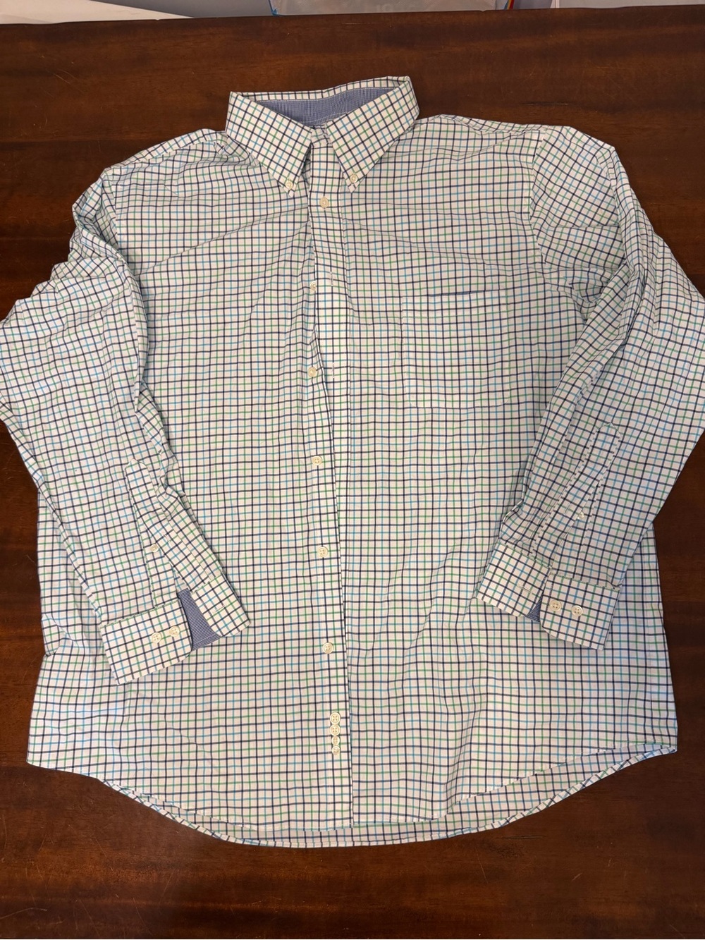 croft & barrow White Button-Down Shirt with Blue & Green Check